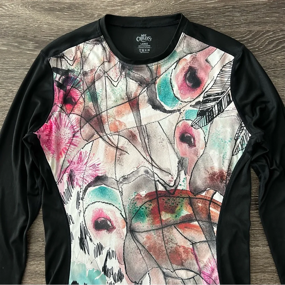 Hot Chillys Sub Print Long Sleeve Base Layer Top Shirt Women’s L Artsy Outdoor - Picture 2 of 7